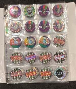 Vintage 90s POG Collection Milk Caps and Slammers in Binder Lot